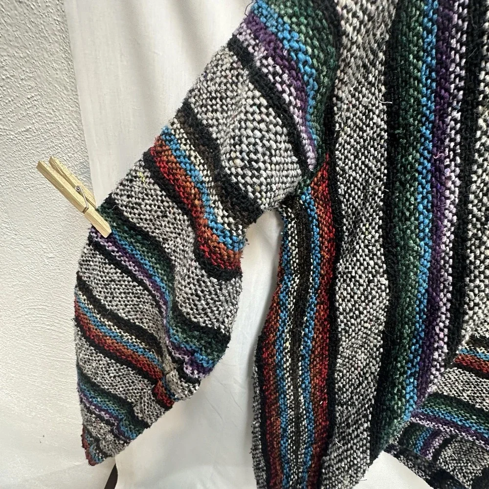 Vintage Franks Textiles Multicolor Striped Baja Hoodie Hippie Poncho Med Sweater - Picture 8 of 11